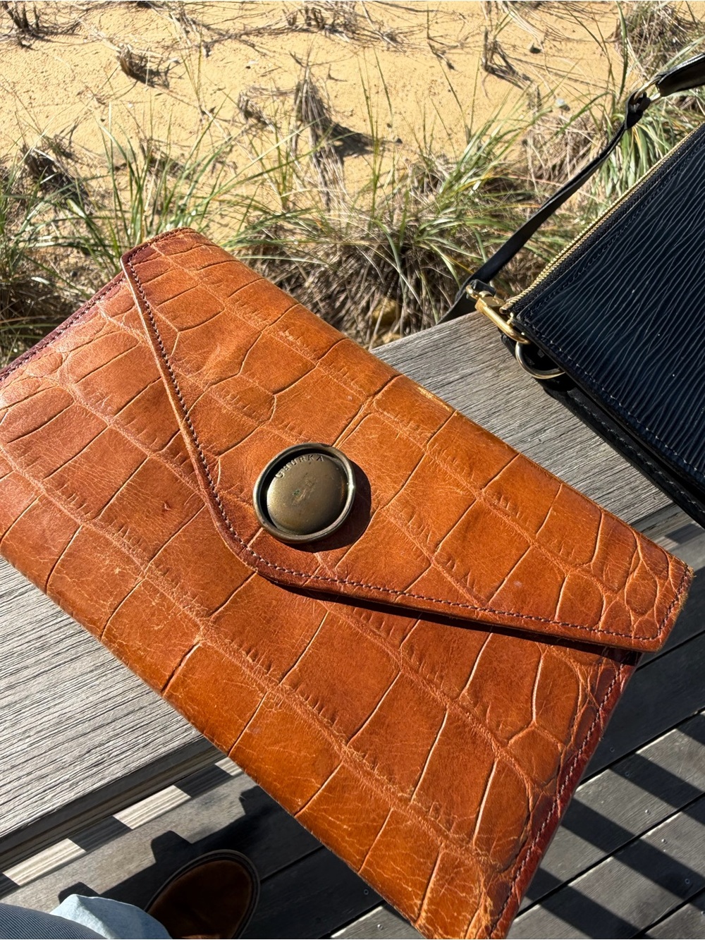 Vintage Ghurka Cognac Croc-Embossed Leather Continental Envelope Wallet - Picture 10 of 13